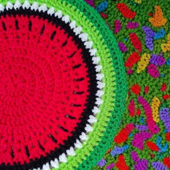 Handmade Crochet Watermelon Picnic Table Decor - Picture 3 of 4